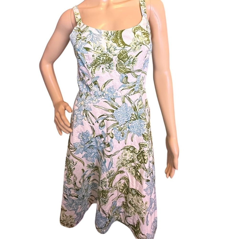 Ann Taylor LOFT Cotton Floral Sundress Blue Green Fit Flare‎ Size 2 Cottage Core
